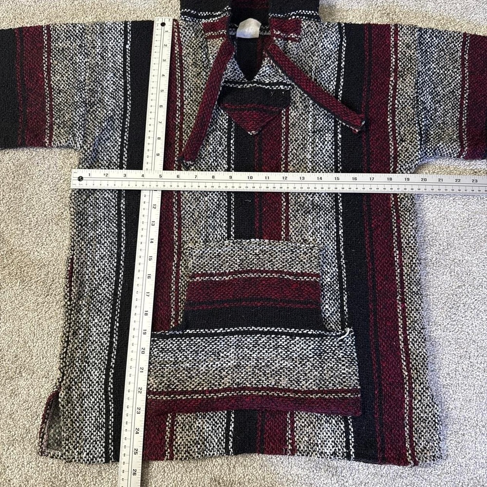 Y2K Textiles Gray Black Maroon Striped Hooded Poncho Women's Medium - Picture 5 of 6